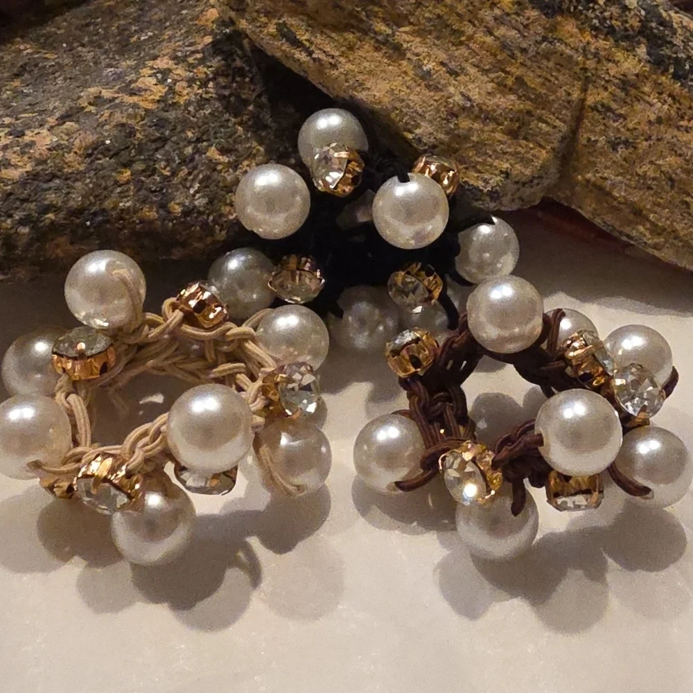 New 3pc Glass Stones & Pearl Ponytail Holder Set - Picture 8 of 10